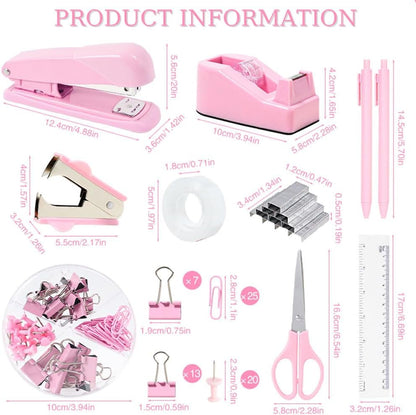 Pink Desk Organizers and Accessories with Desk Organizer 360° Rotating Pen Holder and Office Supplies, 19Pcs Cute Stationery Supplies Set