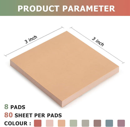 Sticky Notes 3X3 Self-Stick Notes Pads with 8 Morandi Colors, Easy to Post for Office, School, Home, 8 Pads/Pack, 80 Sheets/Pad