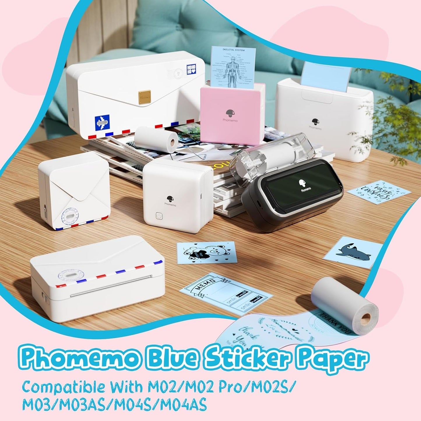 Phomemo Blue Self-Adhesive Thermal Paper, Glossy Printable Sticker Paper Label for Phomemo M02/M02 Pro/M02S/P2S/M03/M04S Mini Sticker Printer, 50Mm X 3.5M, Diameter 28Mm, 3-Rolls, Image Time 20 Years