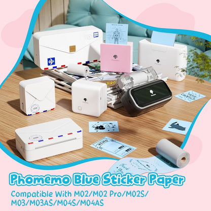Phomemo Blue Self-Adhesive Thermal Paper, Glossy Printable Sticker Paper Label for Phomemo M02/M02 Pro/M02S/P2S/M03/M04S Mini Sticker Printer, 50Mm X 3.5M, Diameter 28Mm, 3-Rolls, Image Time 20 Years