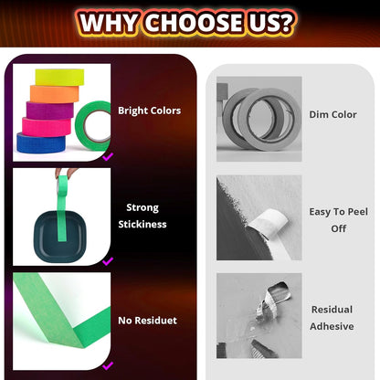 Glow in the Dark Tape - 6 Colors UV Blacklight Reactive Neon Tape, Fluorescent UV Black Light Glow in the Dark Tape for UV Party 1 Inch X 30Ft X 6 Rolls