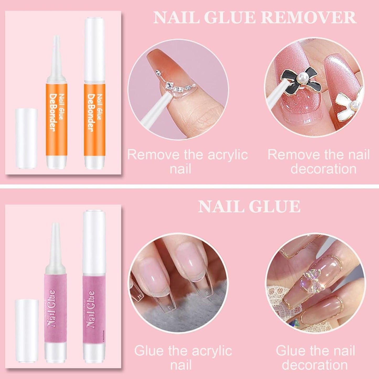 20PCS Press on Nail Tool Kit: Nail Prep Kit with Glue, Remover, Mini File, Buffer, Prep Pad, Adhesive Tabs, Wood Stick, Instruction Card