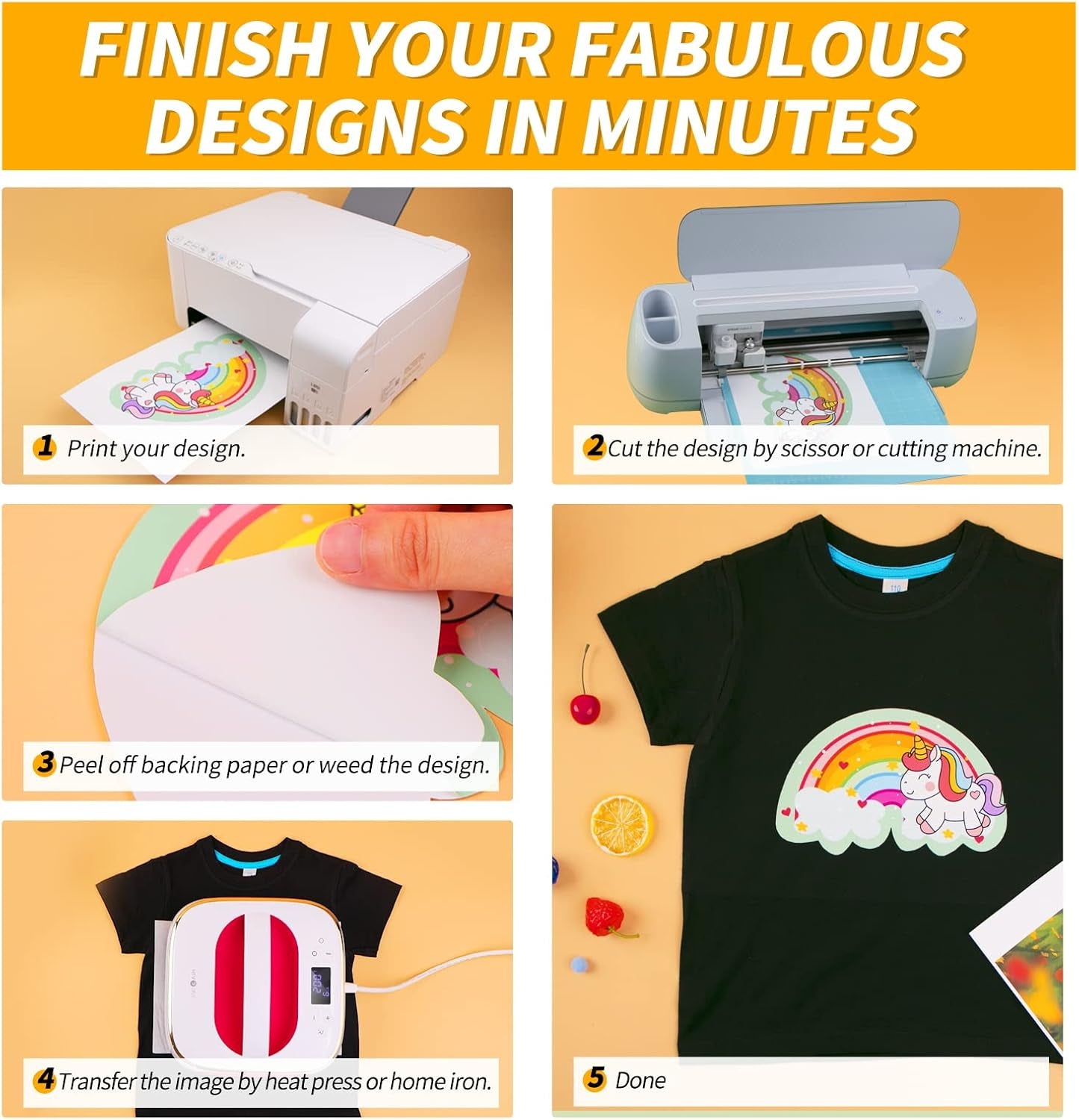 Heat Transfer Paper for Dark Fabric - 10 Sheets 8.5"X11" Printable Heat Transfer Vinyl for Inkjet Printer - Wash Durable Iron on Transfer Paper