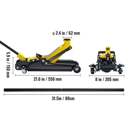 Low Profile Floor Jack 2.5 Ton Heavy Steel Single Piston Hydraulic Pump