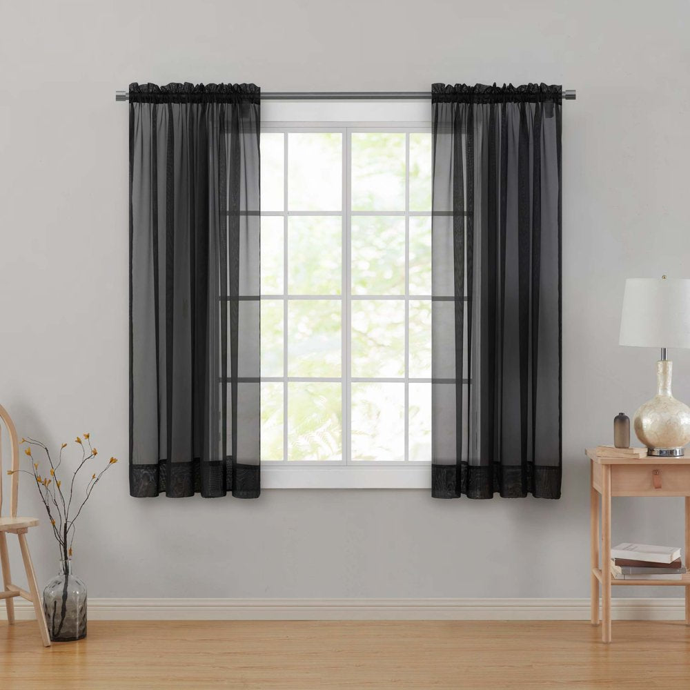 Sheer Voile Single Curtain Panel 59"X63" Black