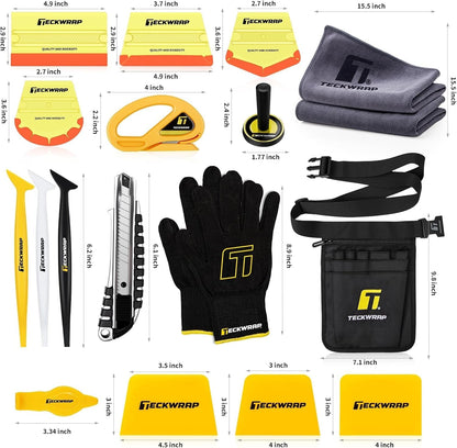 22PCS Vinyl Wrap Tool Kit for Car – Squeegee Set, Knife, Safety Cutter, Anti-Cut Gloves, Magnets & Tool Pouch for Vehicle Wrapping