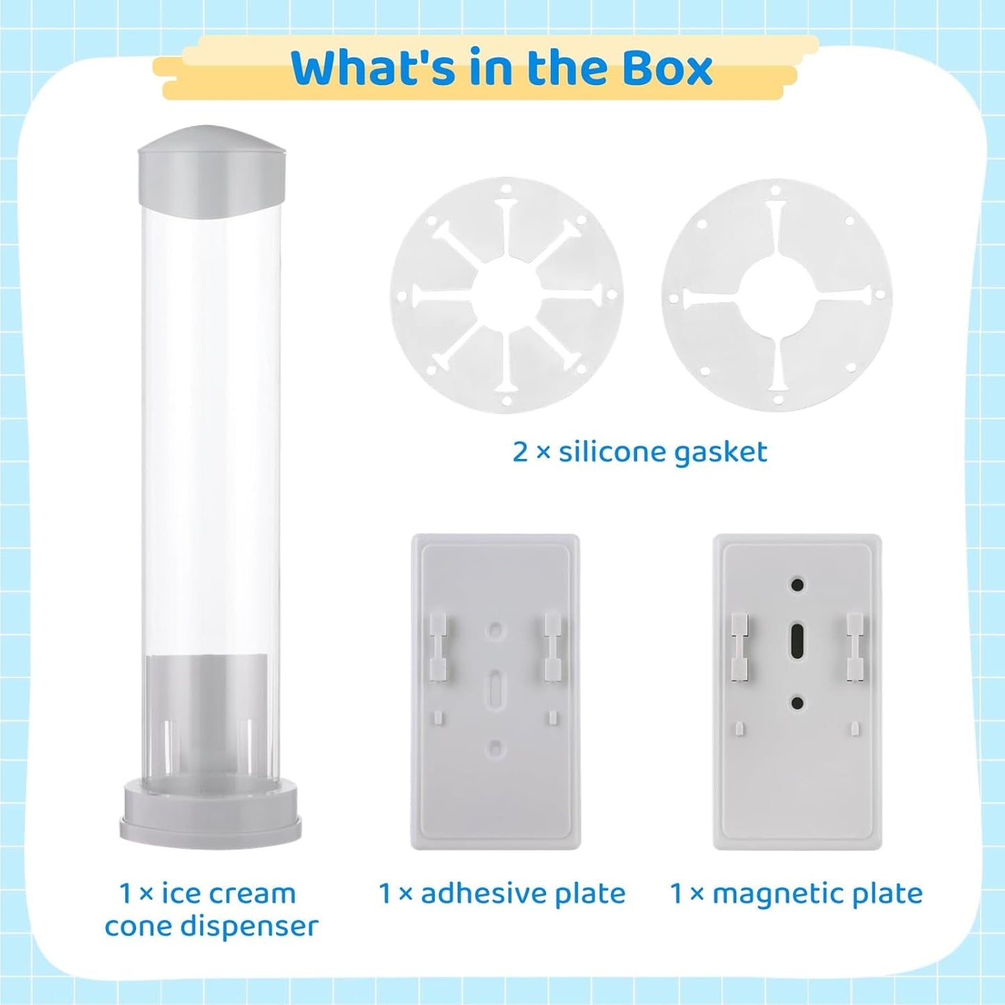 16'' Resturant Ice Cream Cone Dispenser (Commercial), Fit for Most Cone & Waffle Cone on Market, Self Adhesive Wall Mount Cone Holder for Coffee Dounut Store Ice Cream Machine, Easy to Clean (1PCS)
