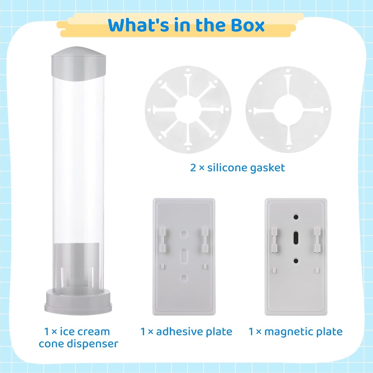 16'' Resturant Ice Cream Cone Dispenser (Commercial), Fit for Most Cone & Waffle Cone on Market, Self Adhesive Wall Mount Cone Holder for Coffee Dounut Store Ice Cream Machine, Easy to Clean (1PCS)