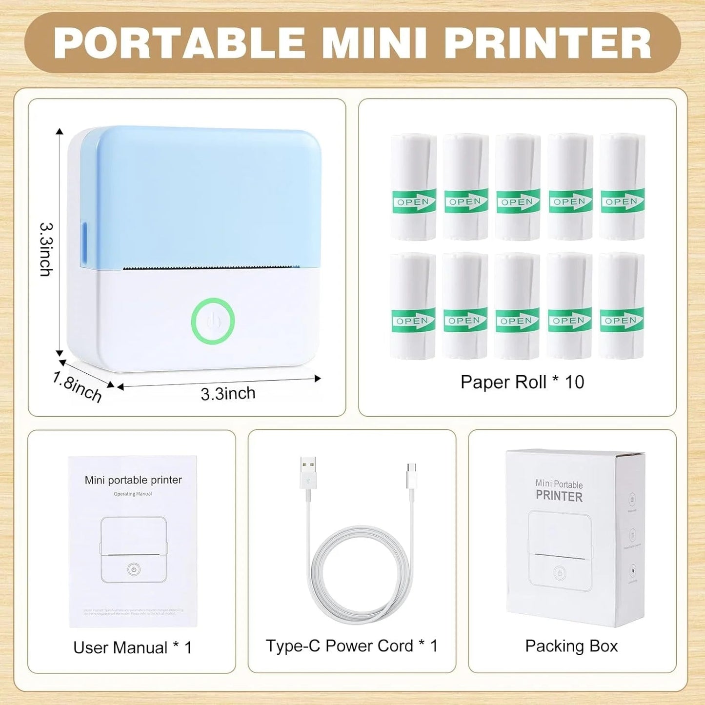 Thermal Mini Printer, Portable Inkless Sticker Maker, Bluetooth Printer for Phone, Wireless Label Printer with Tape, Free Cut Small Pocket Printer for Notes&Children DIY, Compatible with Ios&Android