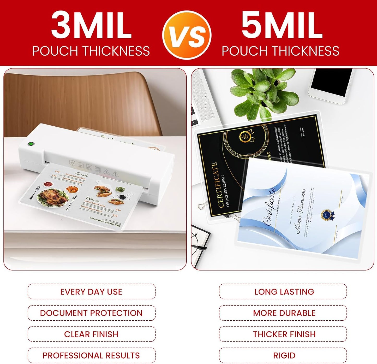 CAREGY 5 Mil Thermal Laminating Pouches,200 Pack, | 9X11.5 Inch Laminating Sheets for 8.5X11 Documents, Clear,Office & School Laminator Supplies