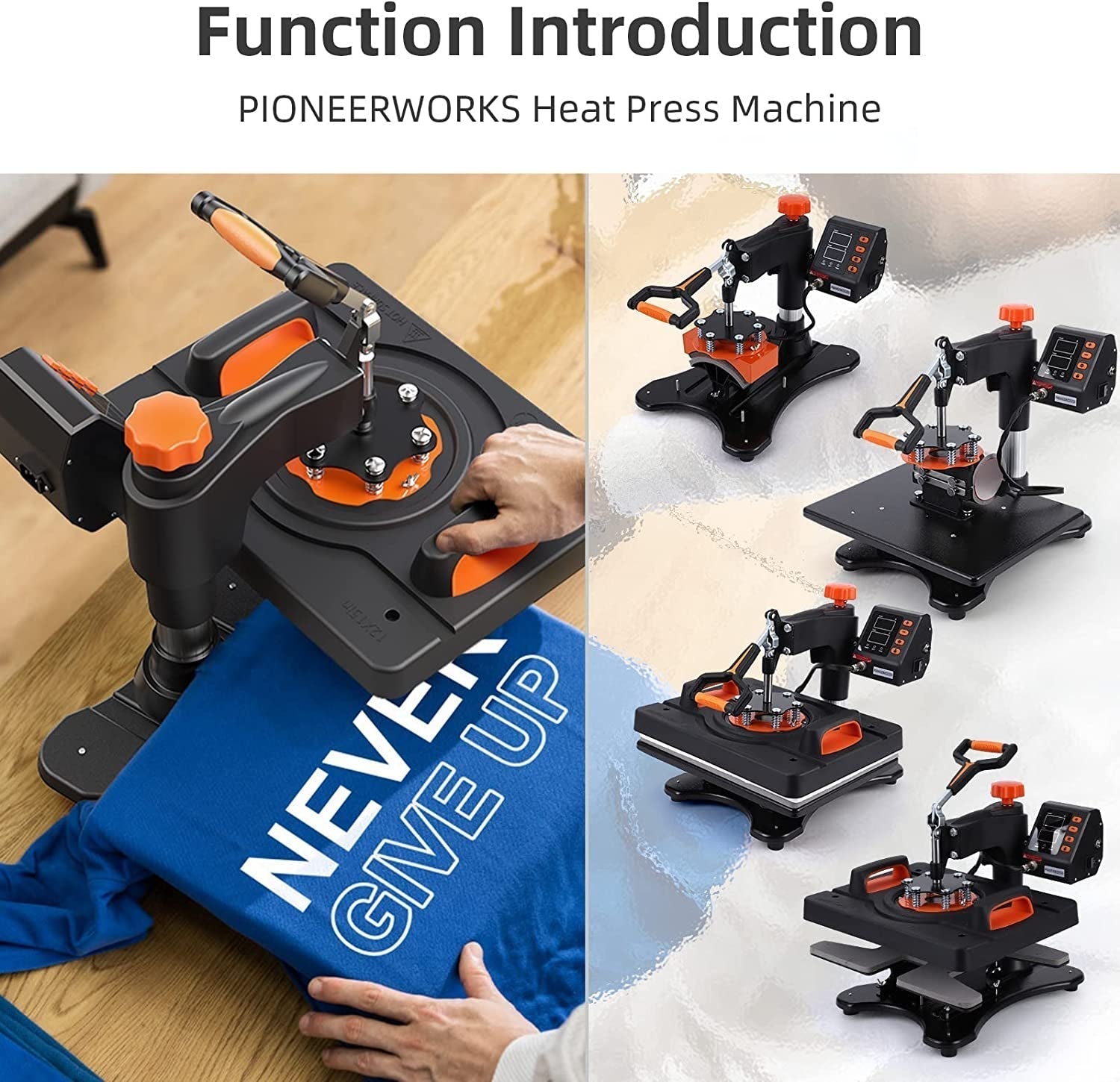 Heat Press Machine 11 in 1 Professional Sublimation Machine 12" X 15", 360° Swing Away Shirt Printing Heat Transfer Machine Digital Industrial-Quality Shirt Pressing Machine, Orange