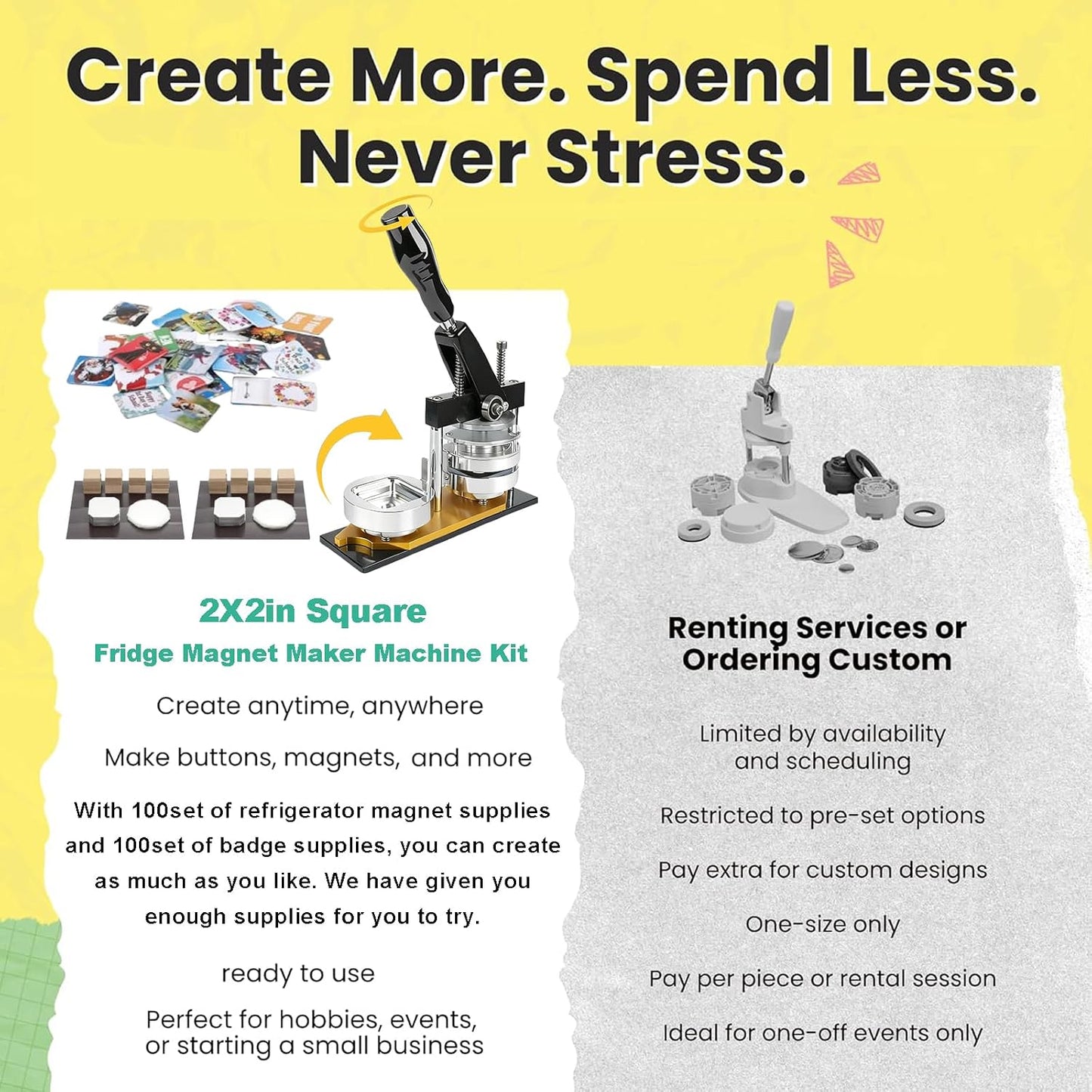 Magnet Maker Machine, 2X2 in DIY Photo Magnet Making Machine with Heavy-Duty Paper Cutter +200 Sets Supplies + 100Pcs Photo Paper