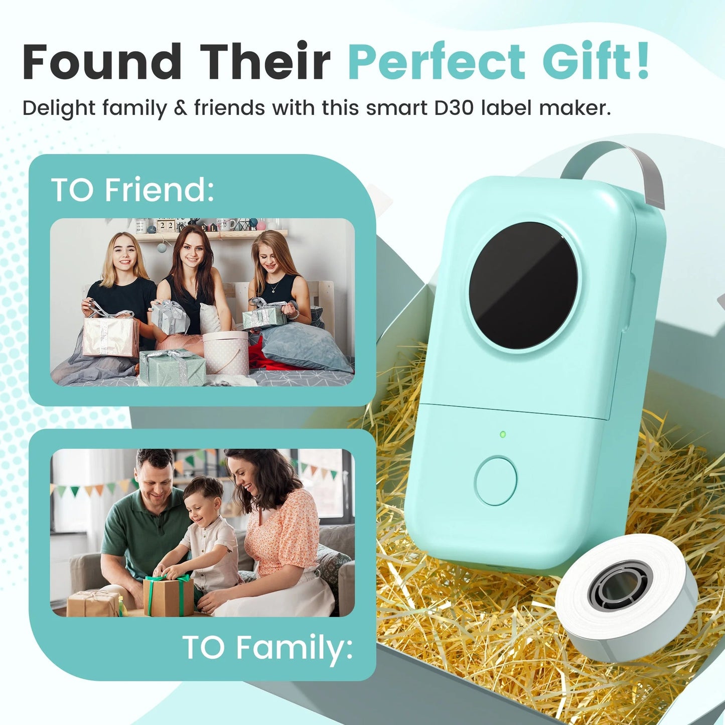 D30 Thermal Label Printer, Bluetooth Wireless Mini Pocket Smartphone Label Maker Machine with Tape, Compatible with Ios/Android, for Home, Office, and Supermarket(Gn)