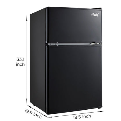 3.2 Cu Ft Two Door Mini Fridge with Freezer, Black, E-Star, ARM32D5ABB