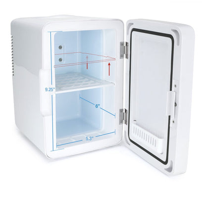 LED Lighted Mini Fridge with Mirror Door Refrigerator, White, New