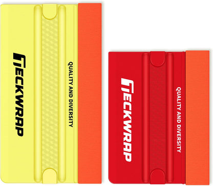 Felt Squeegee for Vinyl Wrap, 2 Hardness Options Vinyl Scraper Tool with Anti-Slip Twin Ribs & Dual-Corner Design for PPF, Tint & Decals (Yellow 40A / Red 60A)