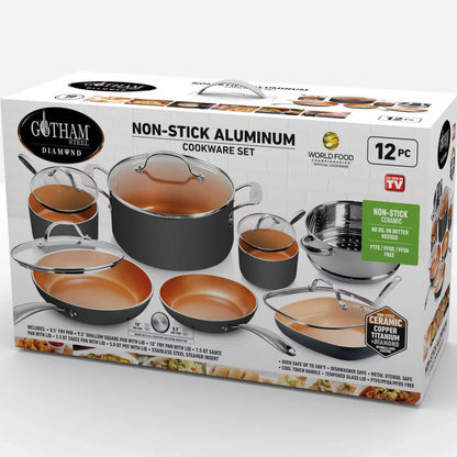 Diamond Pots and Pans Set Nonstick Cookware Set Includes Skillets Fry Pans Stock Pots, Dishwasher and Oven Safe12 Pcs