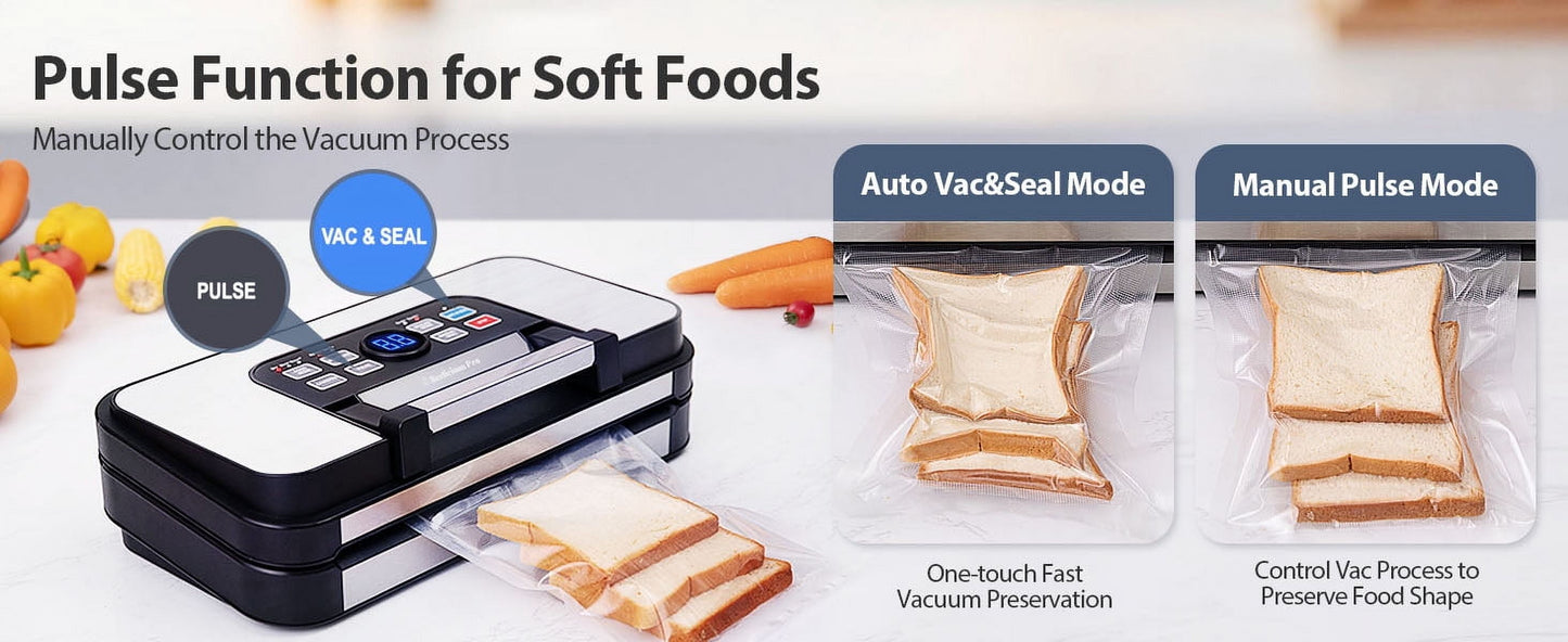 95Kpa Powerful Vacuum Sealer, Aeitto Food Sealer with 10-In-1 Functions, Easy-Lock Handle, Double Heat Seal & Double Pump, for Food with Bags Storage, Built-In Cutter,Stainless Steel