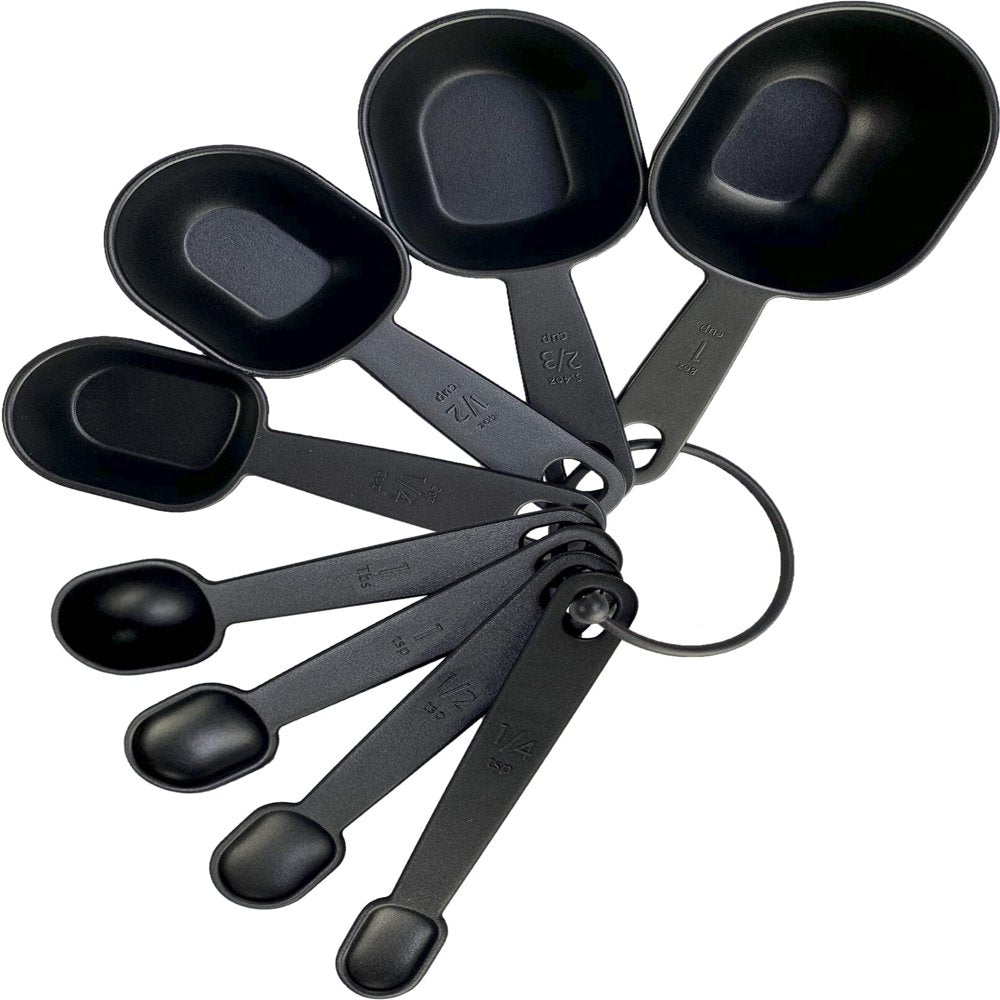 8-Piece Measuring Cup & Spoon Set, Raised Measurements, Black, Polypropylene