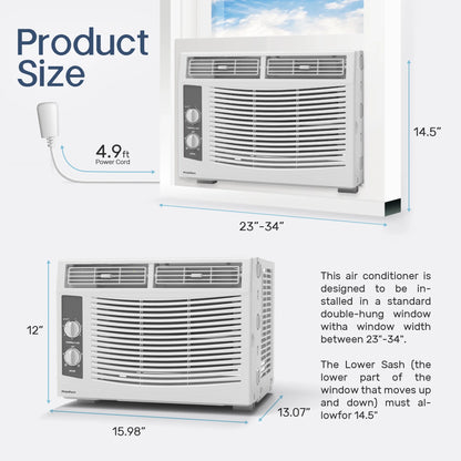 5000 BTU Window Air Conditioner Easy Cool - Capable of Cooling up to 150 Sq Ft. 2 Fan Speeds, 4-Way Air Direction, Mechanical Control, Filter, for Small Room Air Conditioner, Small Ac Unit