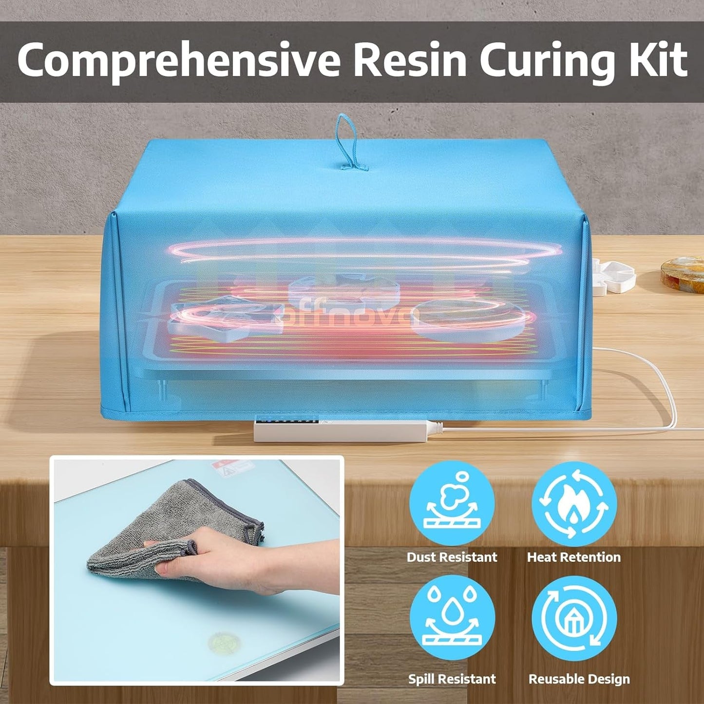 OFFNOVA Resin Heating Mat & Leveling Table, 2-In-1 Resin Tools for Epoxy Resin, Resin Curing Machine for Resin Molds, Undeformed Resin Dryer with Smart Timer & Temperature Control, Silicone Mat