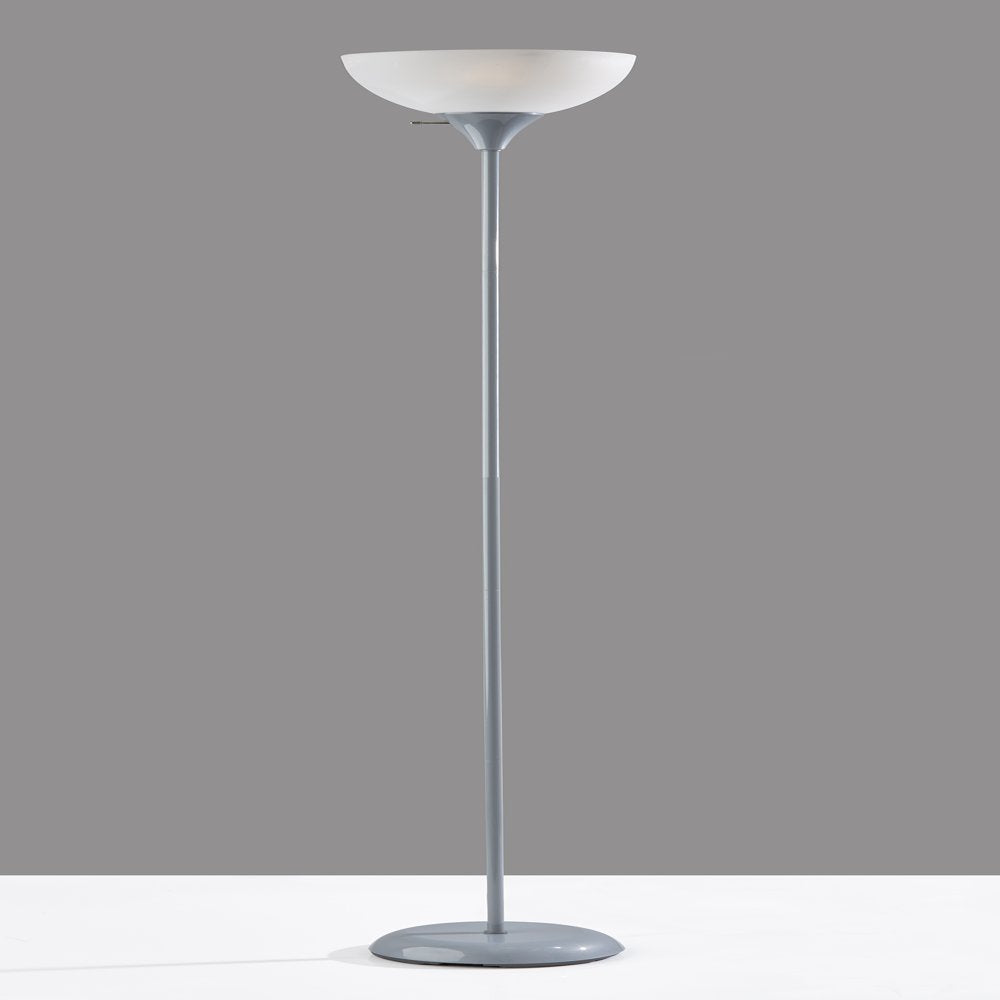 71" Floor Lamp, Silver, Plastic, Modern Styling for Young Adult Dorm or Adult Home Office.