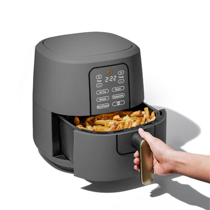 6 Qt Air Fryer with Turbocrisp Technology and Touch-Activated Display, Oyster Grey by Drew Barrymore