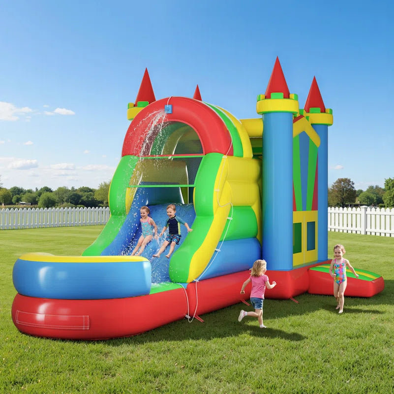 Bounce House, Inflatable Bouncer with Air Blower, Jumping Castle with Slide, Outdoor Indoor Bouncy Castle with Oxford Fabric for Kids