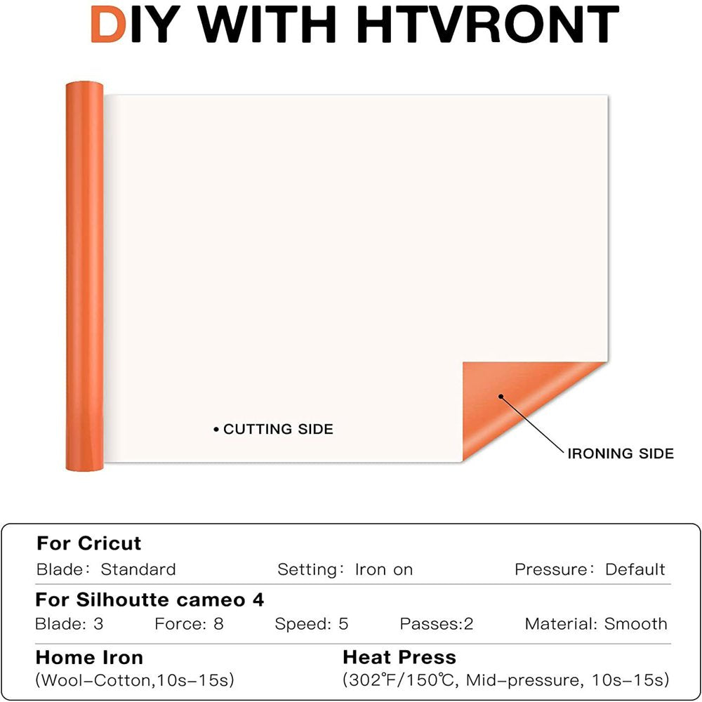 HTV Heat Transfer Vinyl Bundle (8 Pack) - 12"X 3FT HTV Vinyl Rolls Easy to Weed