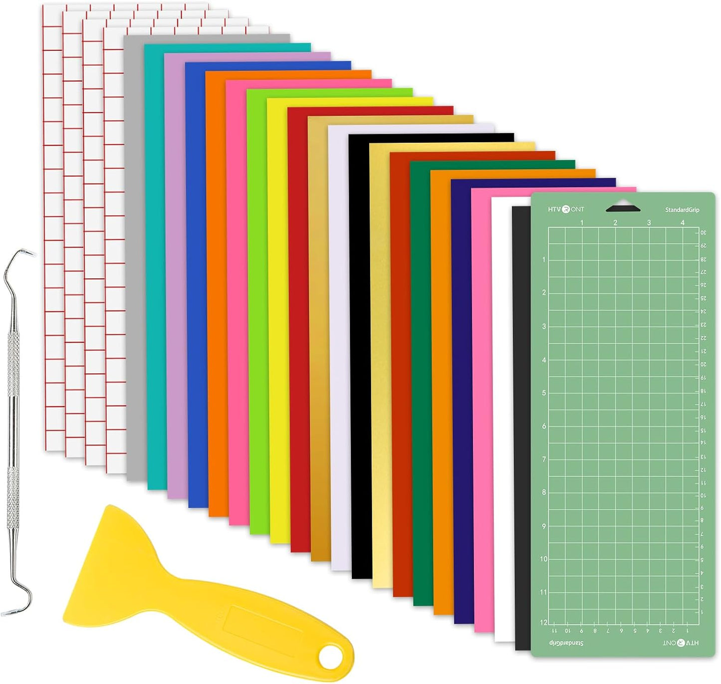 24PCS Accessories Bundle Compatible with Cricut Joy, Accessories and Supplies Include Iron on Vinyl, Adhesive Vinyl Sheets, Vinyl Transfer Tape, Cutting Mat and Weeding Tools for Starter Kit