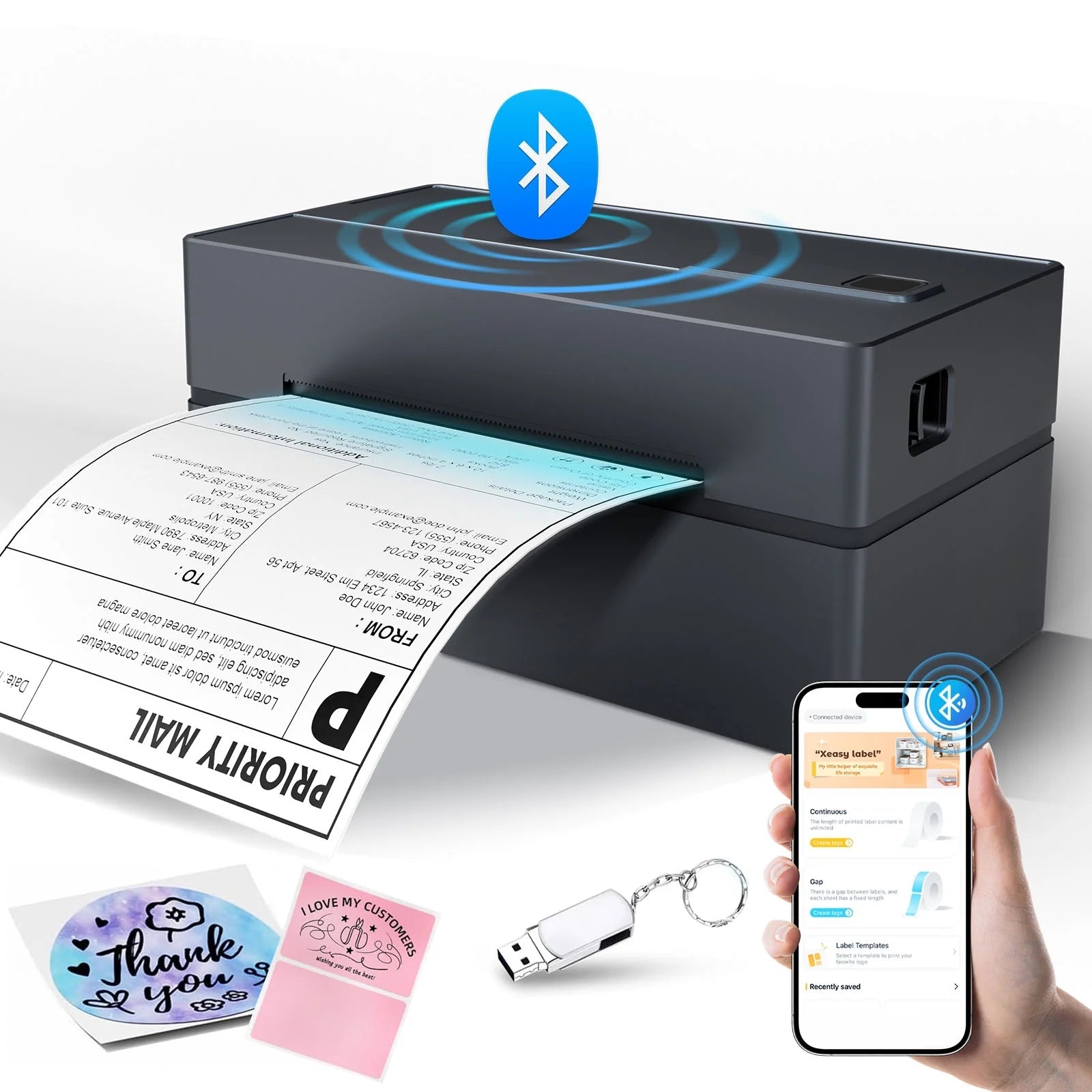 4X6 Thermal Label Printer, Bluetooth Wireless Sticker Printer for Shipping, Business and Home Use, Compatible with Ios Android Macos Windows