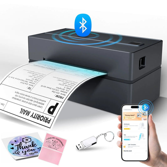 4X6 Thermal Label Printer, Bluetooth Wireless Sticker Printer for Shipping, Business and Home Use, Compatible with Ios Android Macos Windows