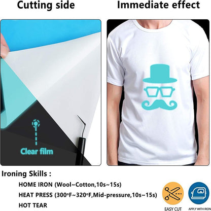 12" X 8FT Glow in the Dark White to Blue Green Heat Transfer Vinyl Iron on T-Shirt for Cricut & All Cutter Machine