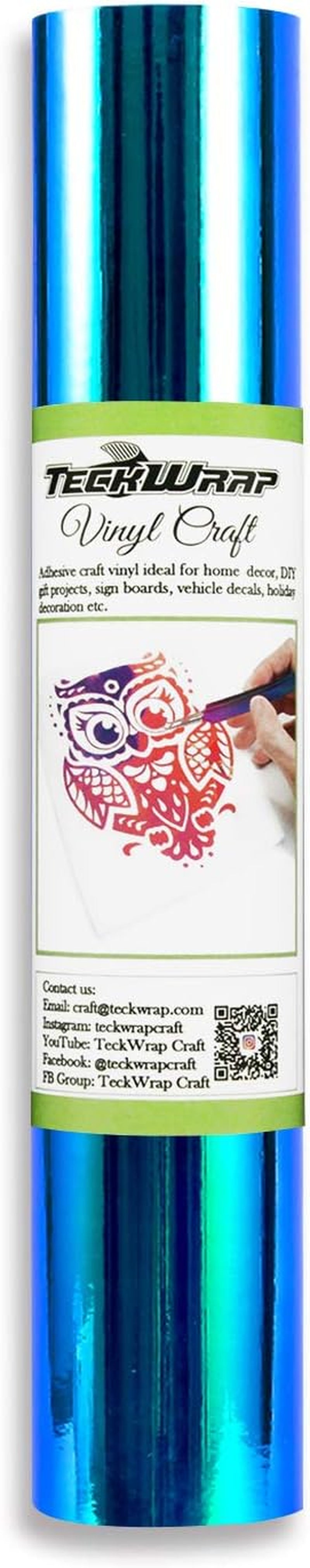 Holographic Chrome Craft Vinyl 12" X 60", Peacock Blue- Permanent Adhesive Vinyl, Indoor & Outdoor Vinyl, Waterproof, Scrapbooking, Easy Cut & Weed for DIY Crafts, Party Decor, Car Decals