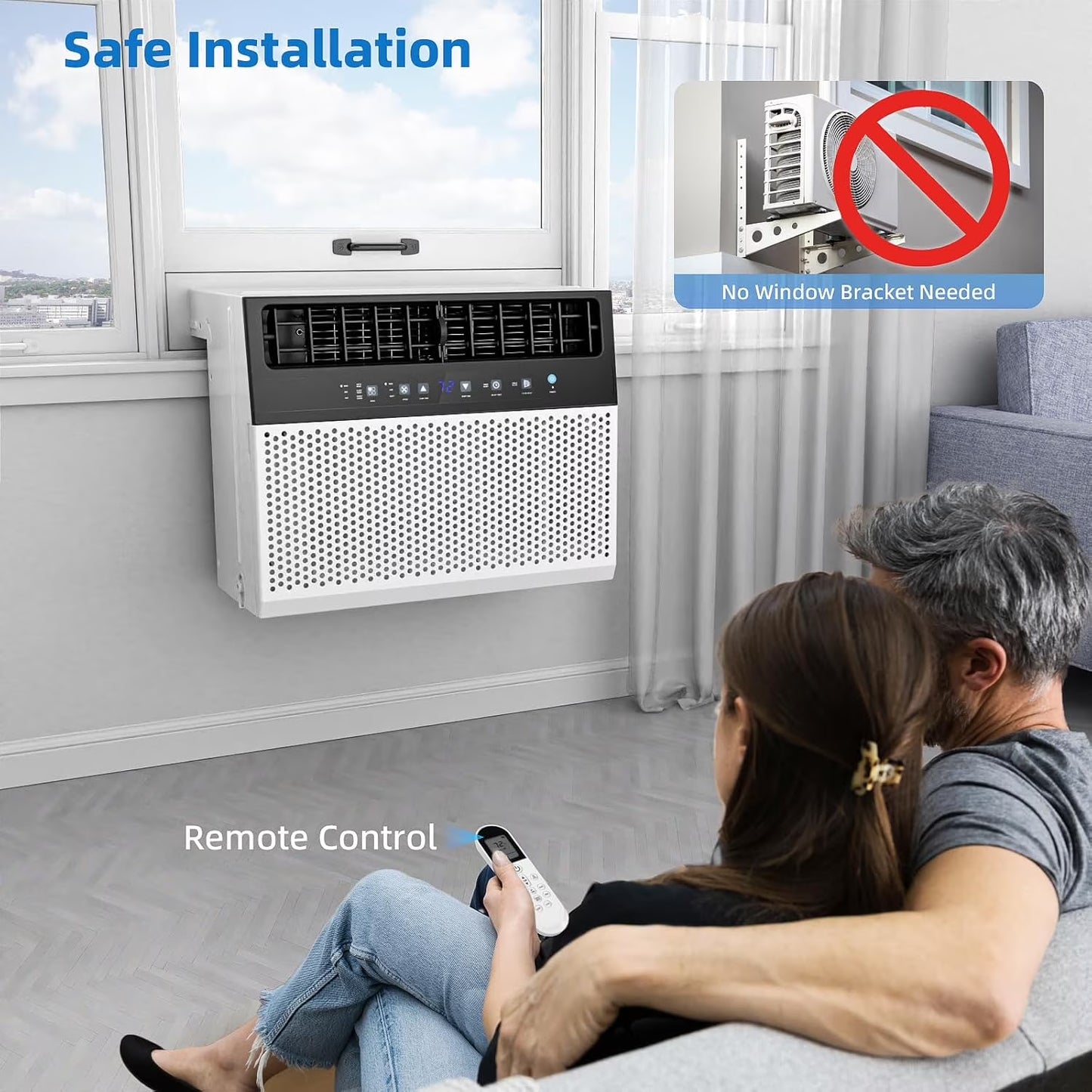 10,000 BTU U-Shaped Window Air Conditioner Unit Cools up to 450 Sq.Ft.With 6 Modes 24H Timer,Ultra Quiet Window AC Units with Full Window View,Energy Saving,Easy to Install,Black