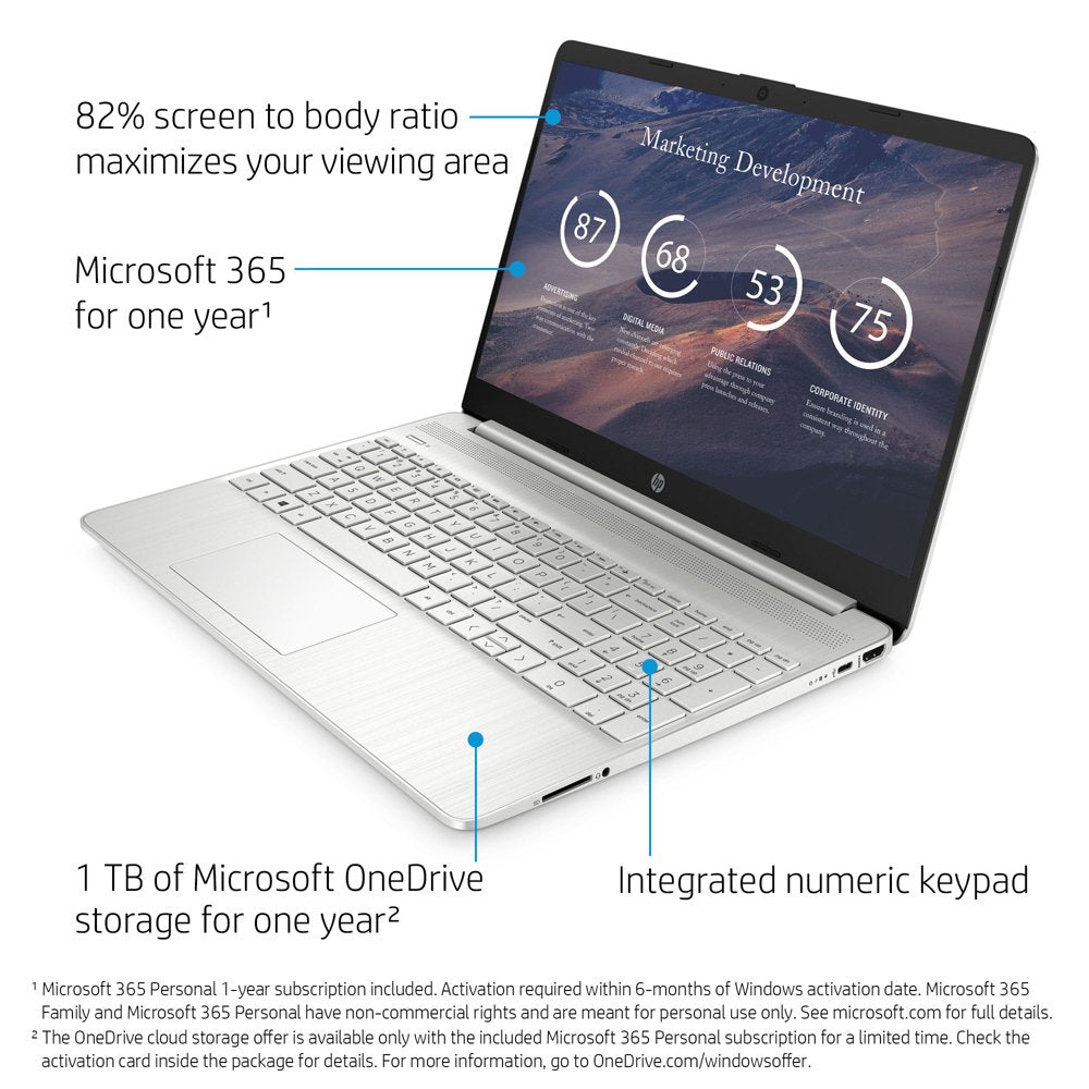 15.6", Athlon N3050, 4GB RAM, 128GB SSD, Wireless Mouse, Sleeve, Silver, Windows 10 Home in S Mode with Microsoft 365, 15-Ef1071Wm