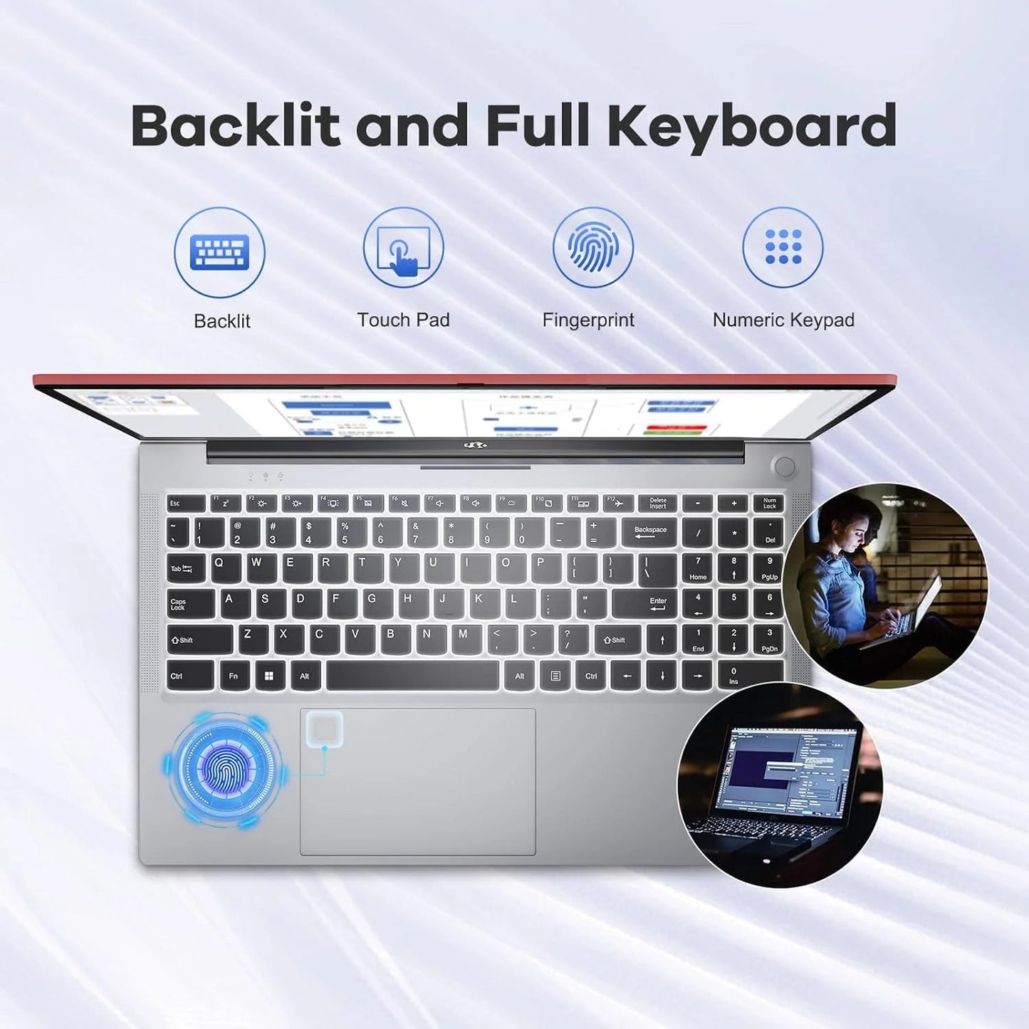 15.6 IPS Fhd-Laptop, 16GB RAM 1TB SSD 8 Cores Intel I5-12450H(Beat AMD R5 5500U,Up to 4.4 Ghz) Student-Laptop, Laptop-Computer with Backlit Keyboard Fingerprint Home-Laptop, Red