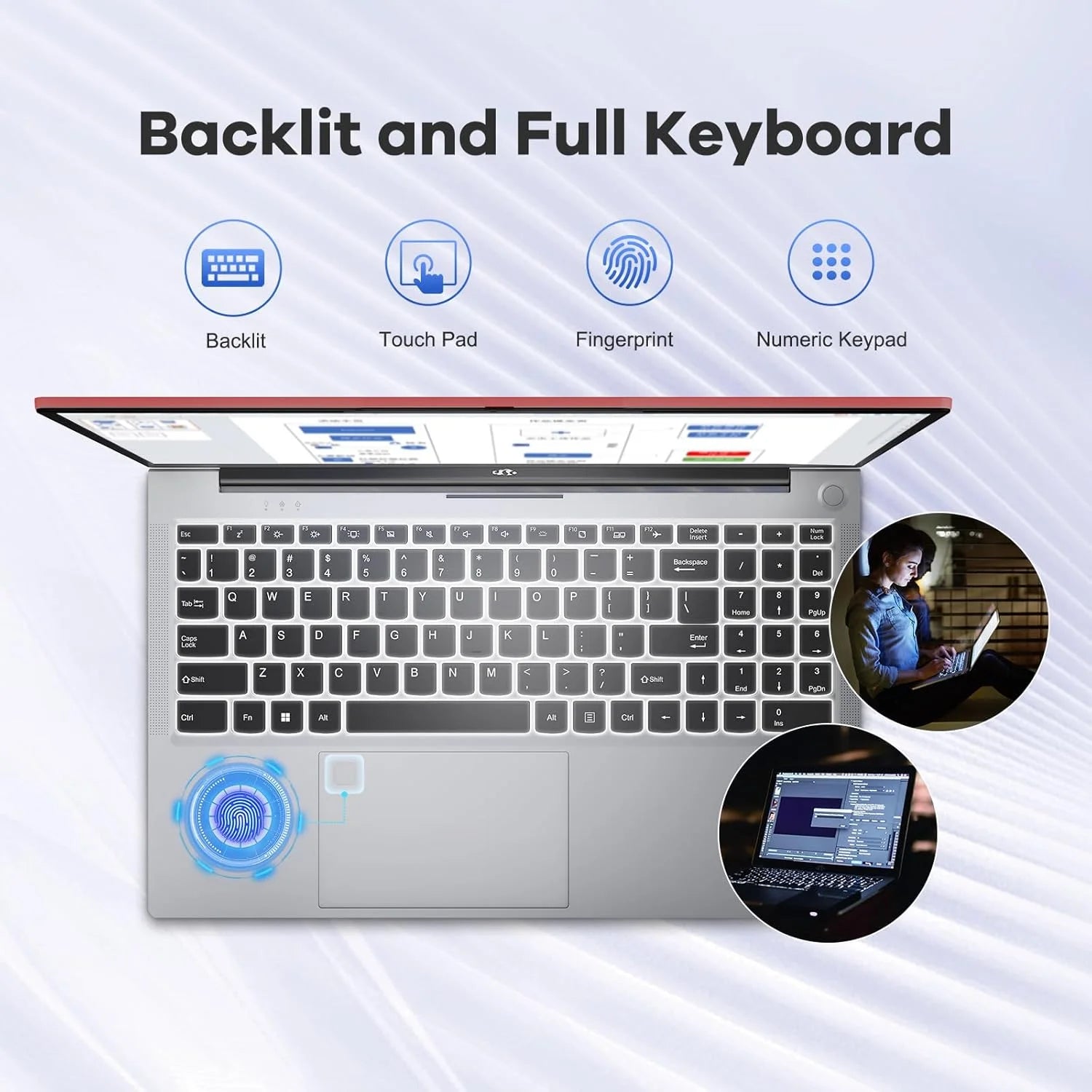 15.6 IPS Fhd-Laptop, 16GB RAM 1TB SSD 8 Cores Intel I5-12450H(Beat AMD R5 5500U,Up to 4.4 Ghz) Student-Laptop, Laptop-Computer with Backlit Keyboard Fingerprint Home-Laptop, Red