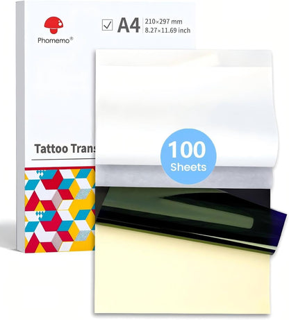 Phomemo Tattoo Transfer Paper - 100 Sheets A4 Size, Thermal Stencil Paper for Tattoos Transfer Kit - Personal & Commercial Use, DIY Tattooing Tracing Paper for M08F Printers & Tattoo Supplies