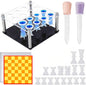 Resin Chess Set Mold with 1Pack Chess Piece Holder, 16 Pieces Full Size 3D Silicone Chess Molds 1 Chessboard Mold for Epoxy Resin Casting, DIY Chess Board Game and Home Decoration Family Party