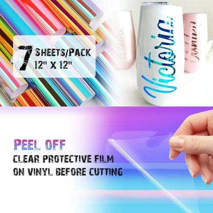 Holographic Opal Craft Vinyl 12" X 12" 7 Sheets/Pack for Craft Cutters,Sign Plotters