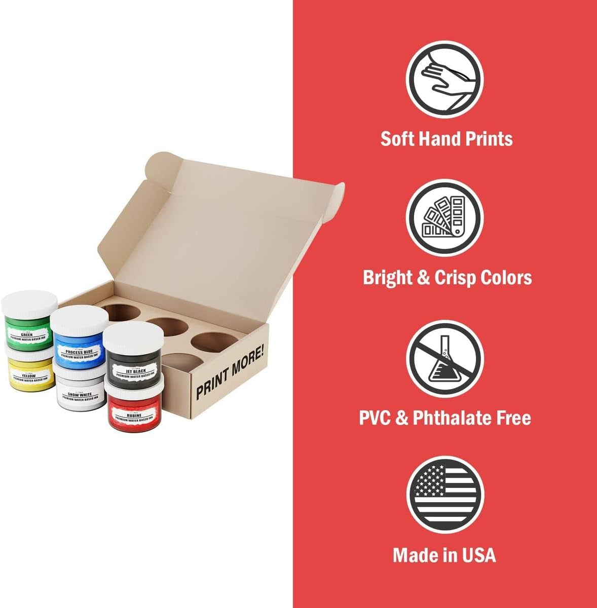 Screen Printing Ink Set (6 Color, 8 Oz.) - Ecotex® Water Based Fabric Ink, Silk Screen Ink, Ink for Shirt Printing - Screen Printing Supplies for Screen Printing Kit, Includes Discharge Activator