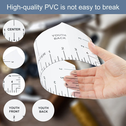 9Pcs Tshirt-Ruler Guide to Center Vinyl, Transparent V-Neck/Round PVC Ruler for Alignment, Heat Press, Children Youth Adult, Front and Back Measurement (10In)