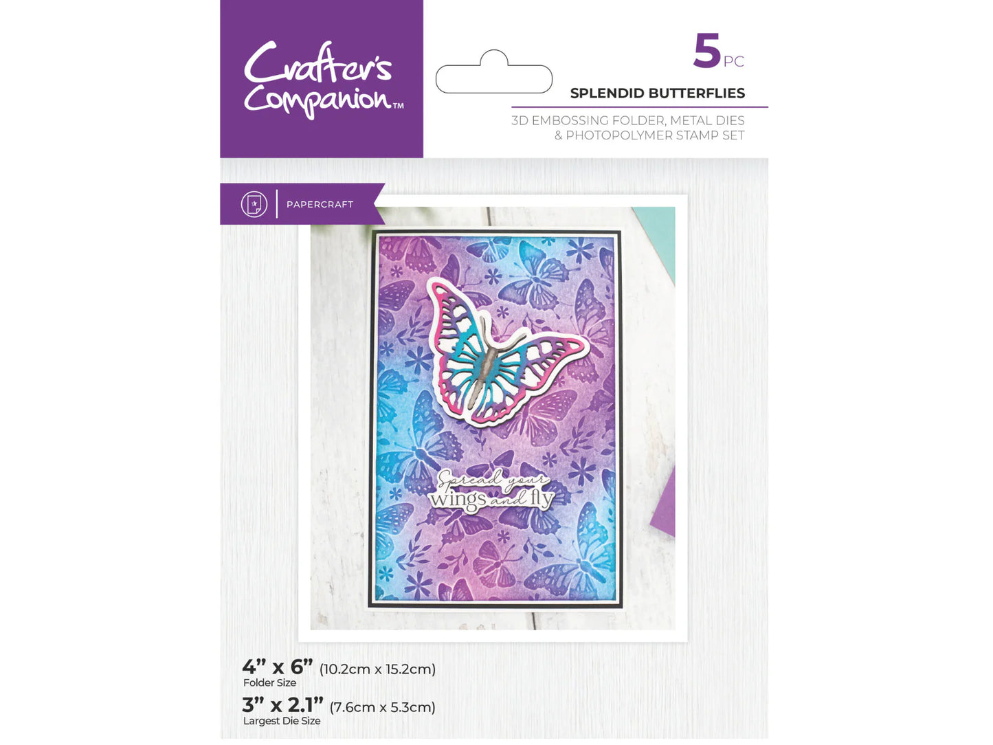 Crafter'S Companion 3D Embossing Folder, Metal Die & Photopolymer Stamp - Splendid Butterflies