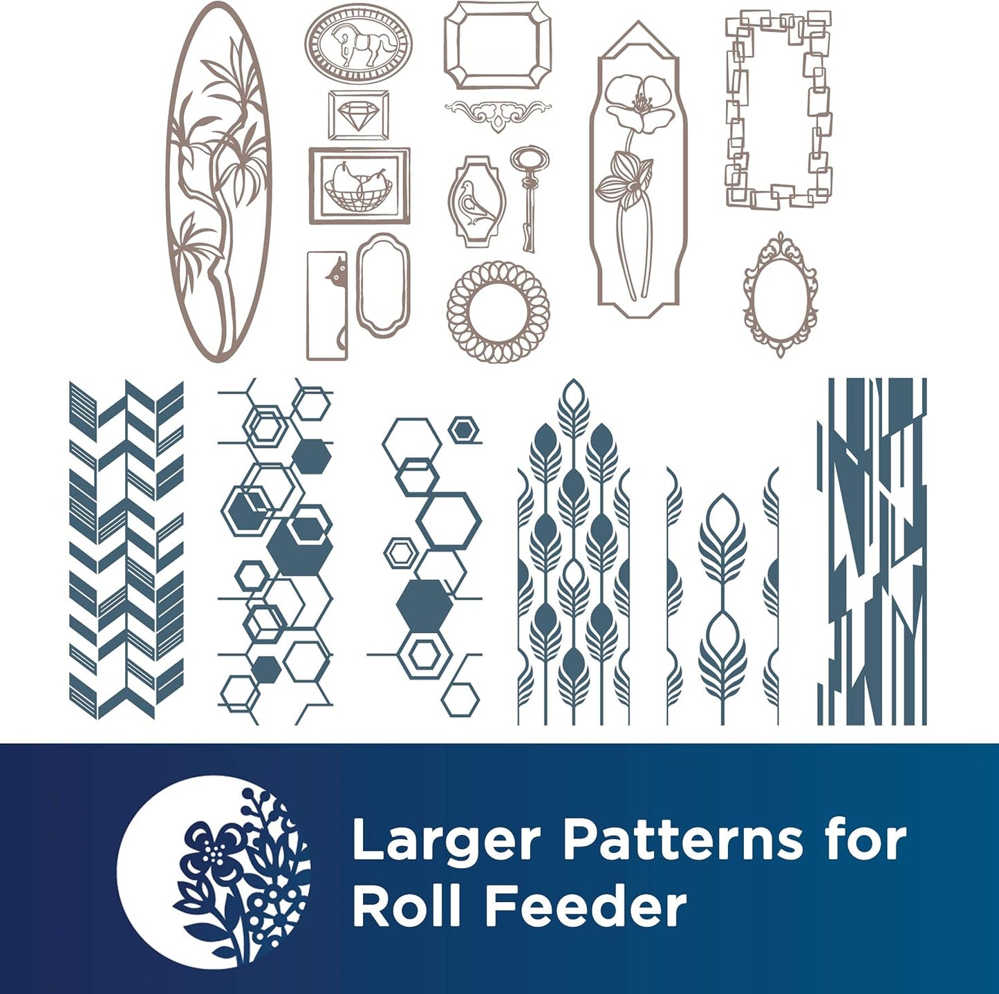 Brother Scanncut DX Home Deco Pattern Collection for Roll Feeder CADXRFDP02, Includes 21 Designs with Tropical Plants, Flowers, Frames and More, Make Vinyl Wall Decals up to 6' Long, White