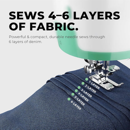 Rxmeili 12-Stitch Portable Sewing Machine for Beginners with 42-Piece Kit | Green Plug-In Mini Sewing Machine for Beginners, Reverse Sewing, 2-Speed, Foot Pedal, Light, Drawer for DIY Clothes & Crafts