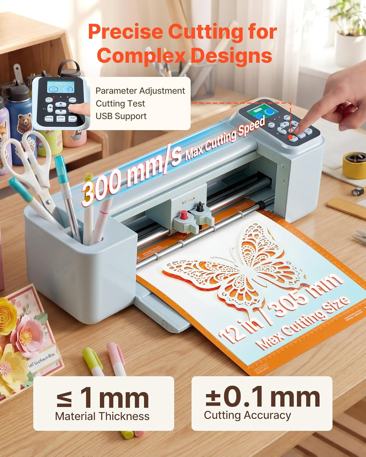 VEVOR Vinyl Cutting Machine, 12 In, Button and Screen Controlled Vinyl Cutter with Materials and Tool Kit, 5000+ Built-In Design Resources, Compatible with Mac, Windows, Android and Ios, for Crafts