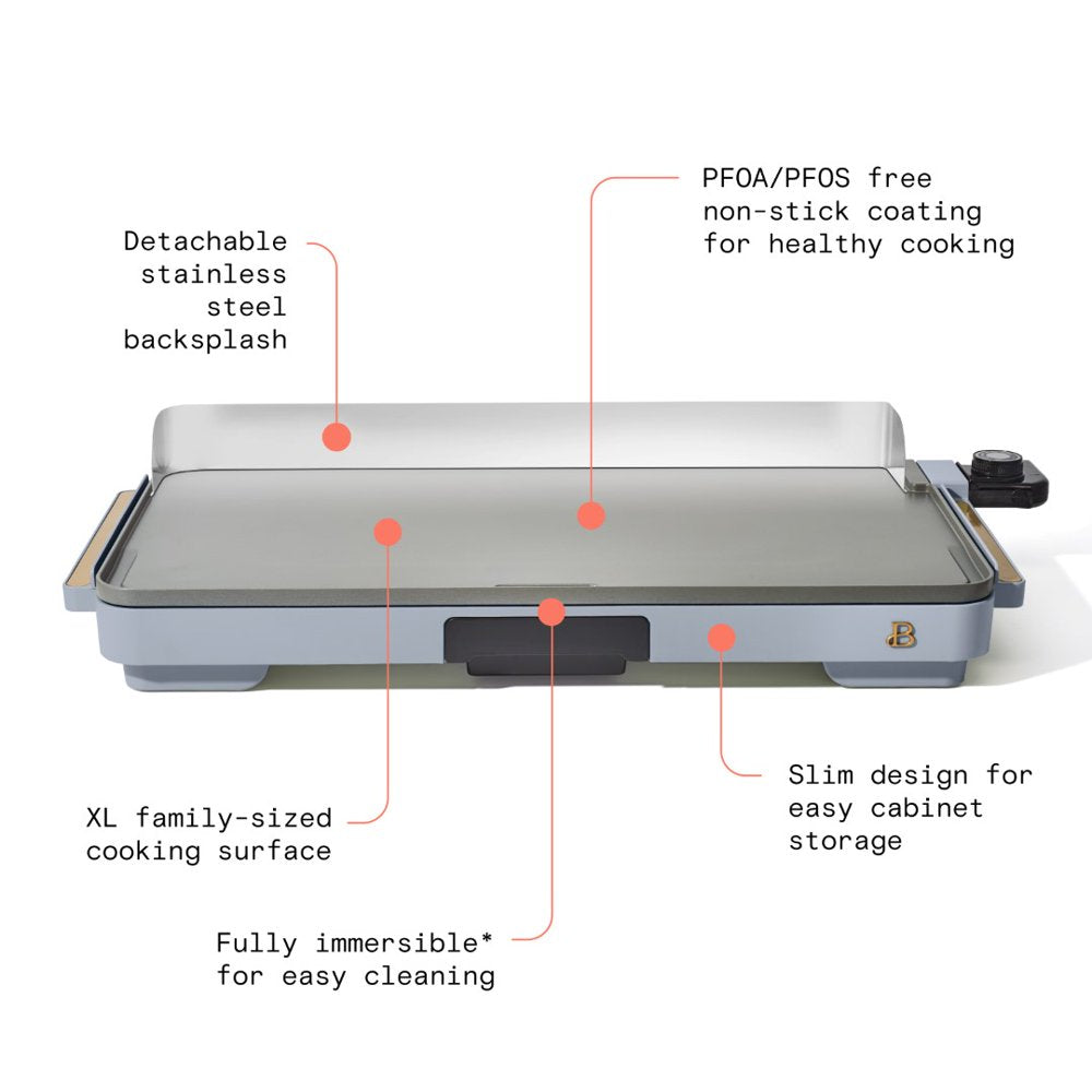 XL Electric Griddle 12" X 22"- Non-Stick, Cornflower Blue by Drew Barrymore