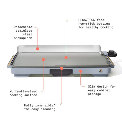 XL Electric Griddle 12" X 22"- Non-Stick, Cornflower Blue by Drew Barrymore