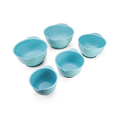 Set of 5 Plastic Mixing Bowls in Aqua Sky with Rubber Bottom